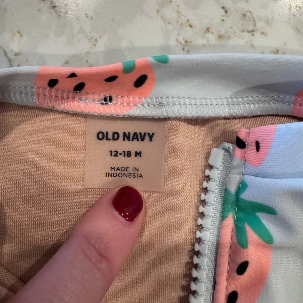 Old Navy 12-18M Strawberry Print Long Sleeve Swimsuit